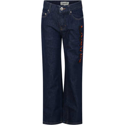 Shop Lanvin Light-blue Jeans For Boy With Embroidered Logo In Denim