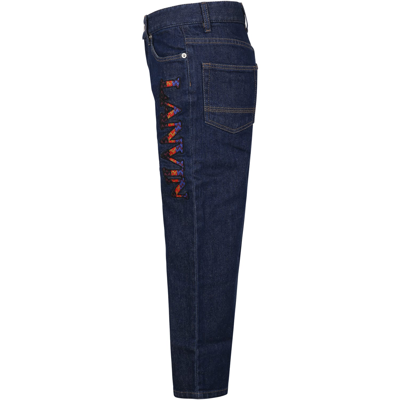 Shop Lanvin Light-blue Jeans For Boy With Embroidered Logo In Denim