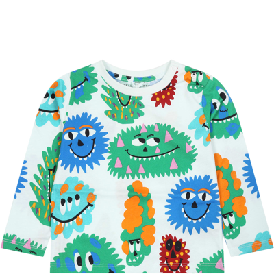 Shop Stella Mccartney Light Blue T-shirt For Baby Boy With Print In White