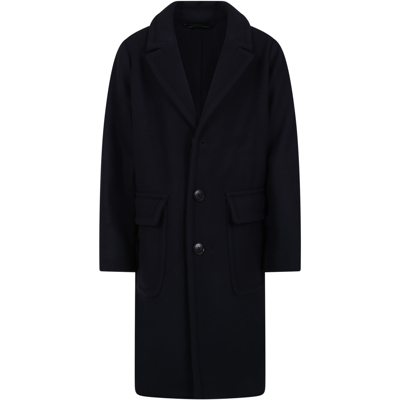Shop Armani Collezioni Blue Coat For Boy With Eaglet