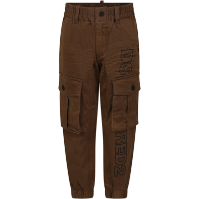 Shop Dsquared2 Brown Trousers For Boy With Logo
