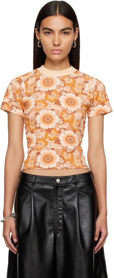 Shop Lu'u Dan Orange Floral T-shirt In Wallpaper Flowers