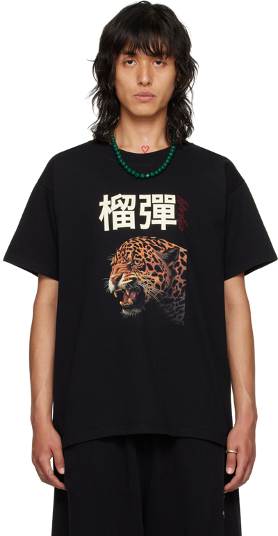Shop Lu'u Dan Black Printed T-shirt In Black / Leopard Face