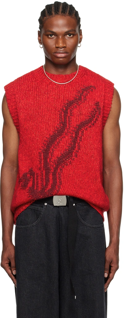 Shop Lu'u Dan Red Intarsia Vest In Dark Red / Red
