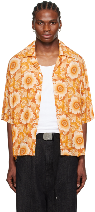 Shop Lu'u Dan Orange Floral Shirt In Wallpaper Flowers