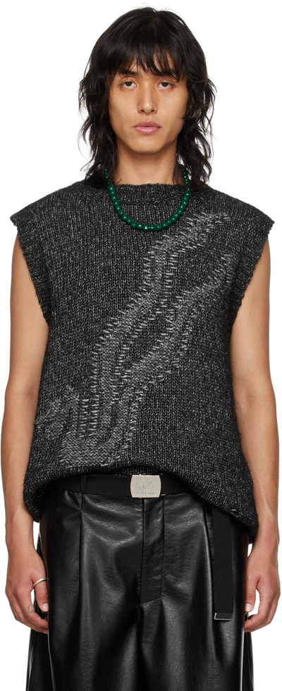 Shop Lu'u Dan Black & Gray Intarsia Vest In Black / Grey