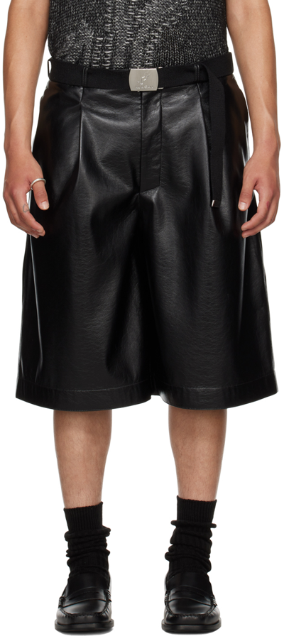 Shop Lu'u Dan Black Pleated Faux-leather Shorts