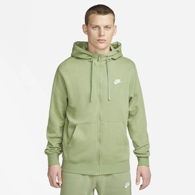 Shop Nike Mens  Club Full-zip Hoodie In Oil Green/oil Green/white