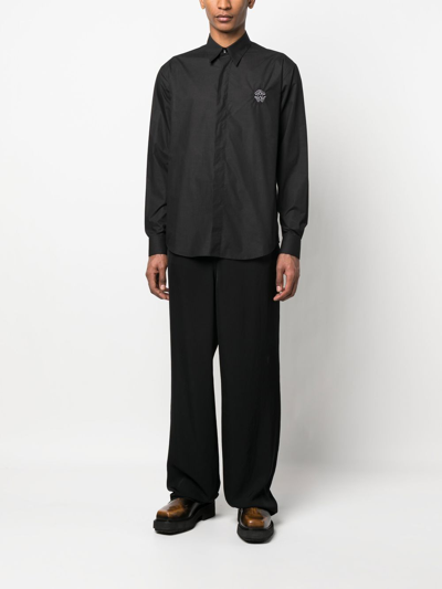 Shop Roberto Cavalli Embroidered-logo Cotton Shirt In Black