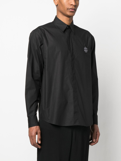 Shop Roberto Cavalli Embroidered-logo Cotton Shirt In Black