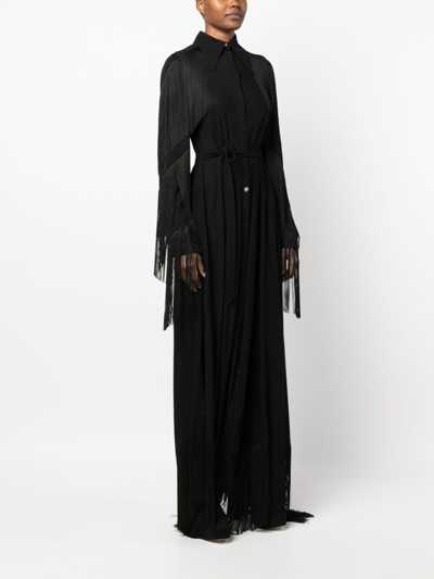 Shop Roberto Cavalli Fringe-detail Belted Maxi Dress In Black
