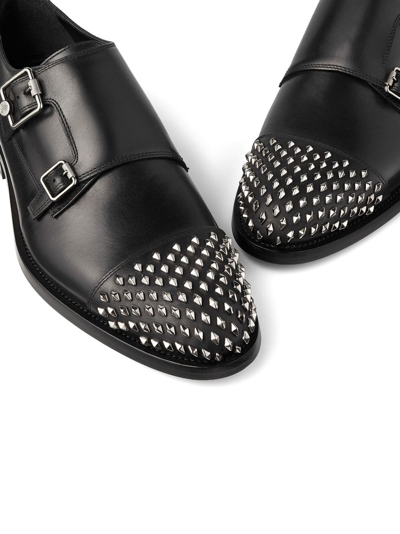Shop Jimmy Choo Finnion Studded Leather Monk Shoes In Black