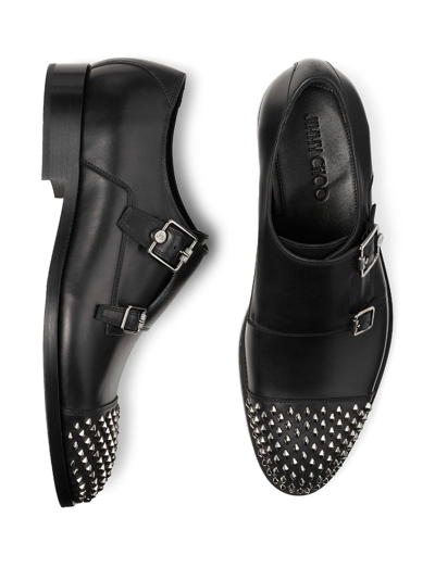 Shop Jimmy Choo Finnion Studded Leather Monk Shoes In Black