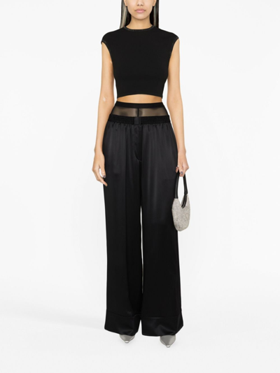 Shop Alexander Wang Crystal-embellished Logo Crop Top In Black