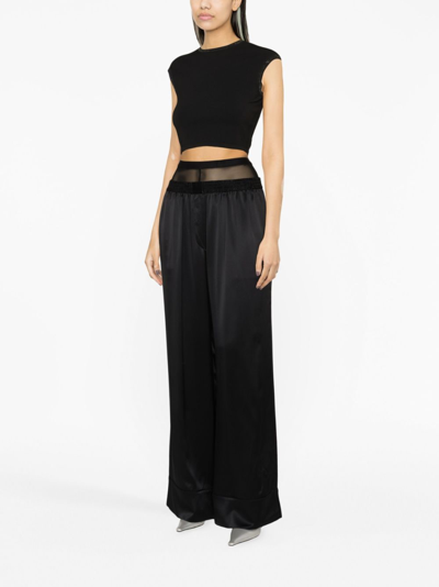 Shop Alexander Wang Crystal-embellished Logo Crop Top In Black