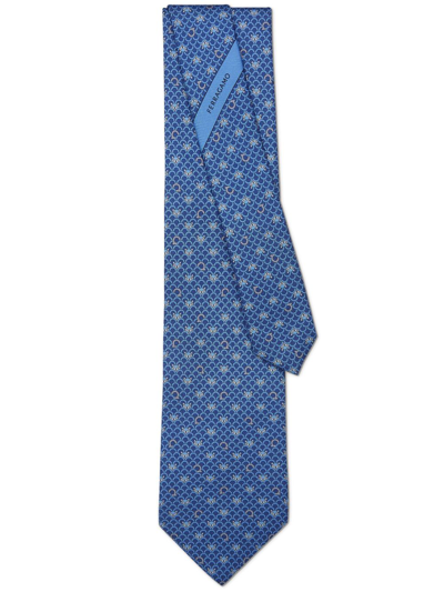 Shop Ferragamo Fox-print Silk Tie In Blue