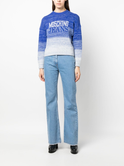 Shop Moschino Jeans Logo-intarsia Wool-blend Jumper In Blue
