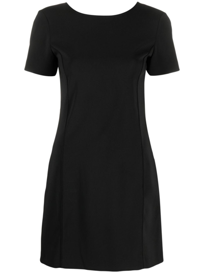 Shop Patrizia Pepe Short-sleeved Crepe A-line Mini Dress In Black