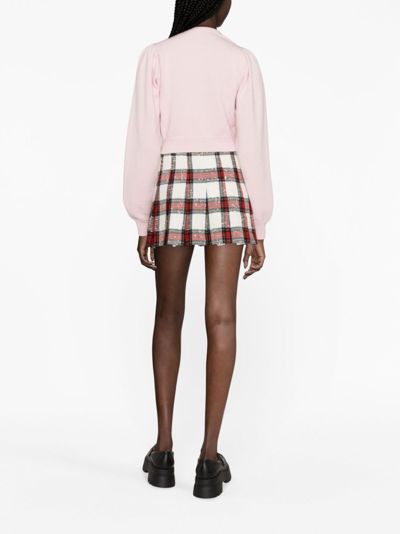 Alessandra Rich Diamond Jacquard Wool Knit Crop Cardigan In Pink