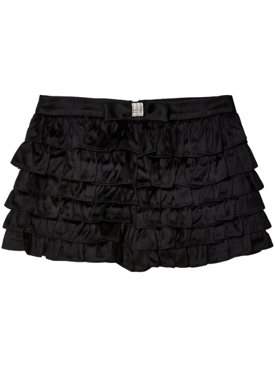 Shop Shushu-tong Ruffled Bow-detail Mini Shorts In Black