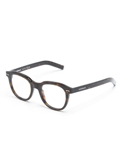 Shop Montblanc Tortoiseshell Round-frame Glasses In Brown