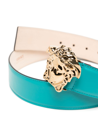 Shop Versace Medusa Leather Belt In Blue