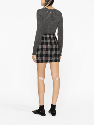 Shop Alessandra Rich Stud-embellished Ribbed-knit Jumper In Grey