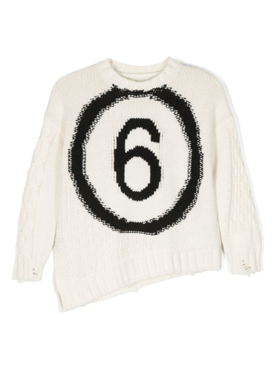 Shop Mm6 Maison Margiela Intarsia-knit Wool-blend Jumper In White