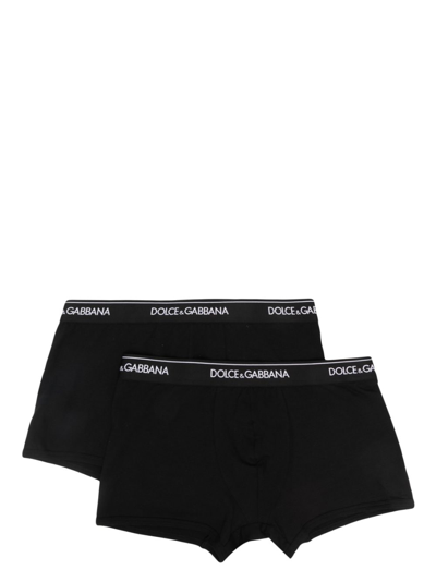 Shop Dolce & Gabbana Logo-waist Cotton Boxer Briefs (set Of Two) In Black