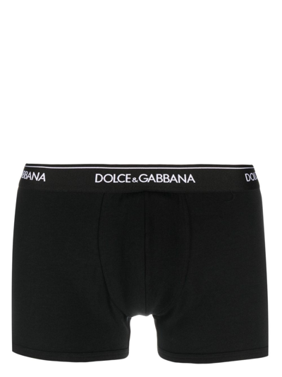 Shop Dolce & Gabbana Logo-waist Cotton Boxer Briefs (set Of Two) In Black