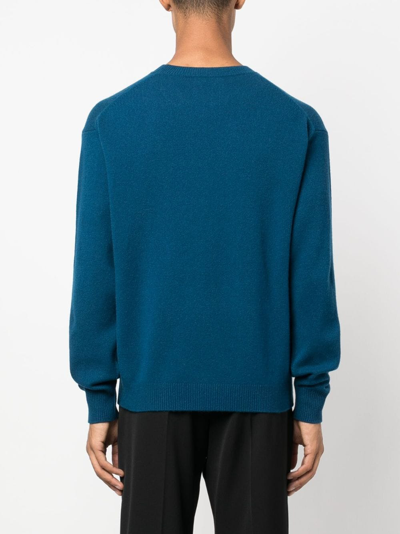 Kenzo Logo And Flower Wool Sweater In Blue