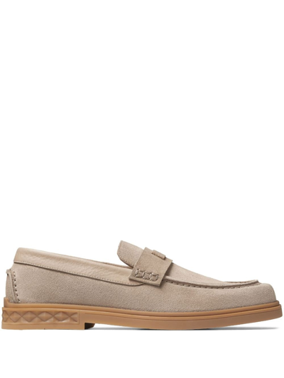 Shop Jimmy Choo Josh Driver Suede Penny Loafers In Neutrals
