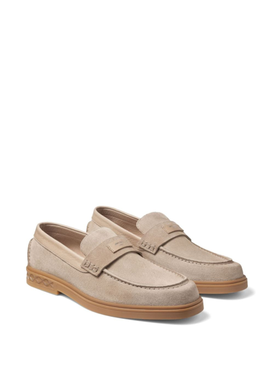 Shop Jimmy Choo Josh Driver Suede Penny Loafers In Neutrals