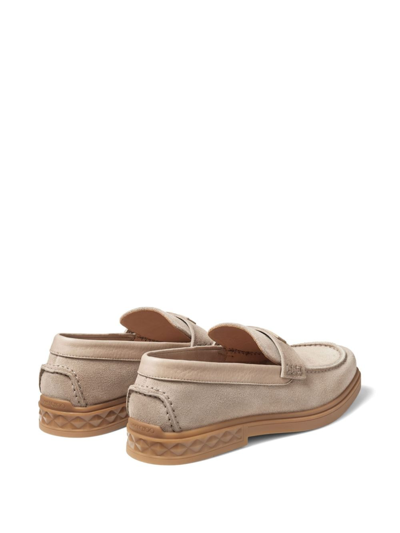 Shop Jimmy Choo Josh Driver Suede Penny Loafers In Neutrals