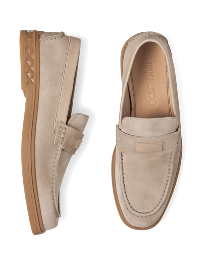 Shop Jimmy Choo Josh Driver Suede Penny Loafers In Neutrals