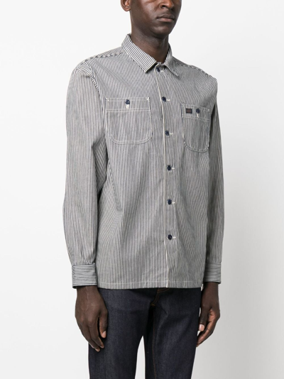 Shop Nudie Jeans Vicent Striped Shirt In Blue