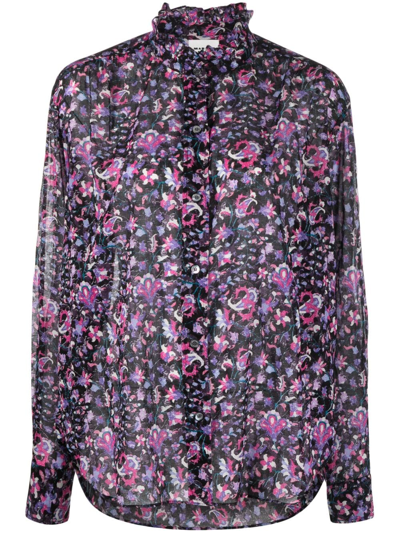 Shop Marant Etoile Gamble Floral-print Organic Cotton Shirt In Black