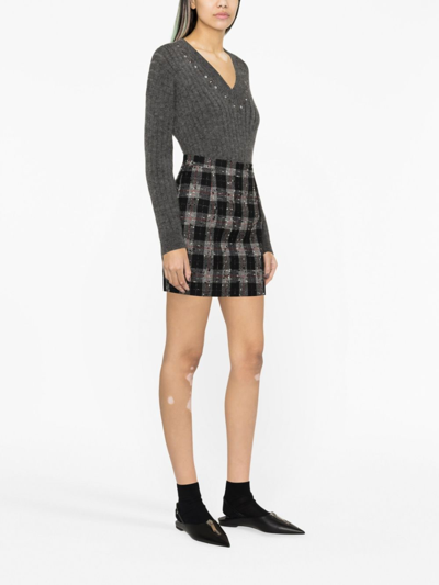Shop Alessandra Rich Stitch-detail Checked Miniskirt In Black