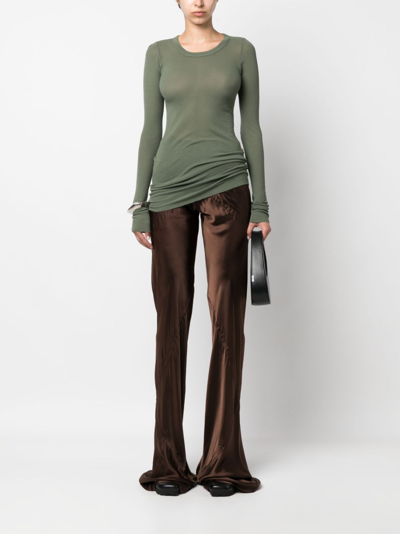 Shop Rick Owens Elongated Satin Trousers In Brown