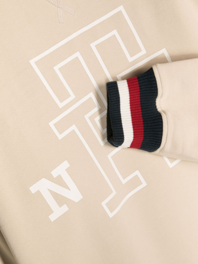Shop Tommy Hilfiger Junior Logo-print Cotton Sweatshirt In Neutrals
