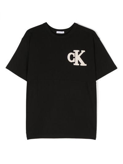 Shop Calvin Klein Logo-patch Cotton T-shirt In Black