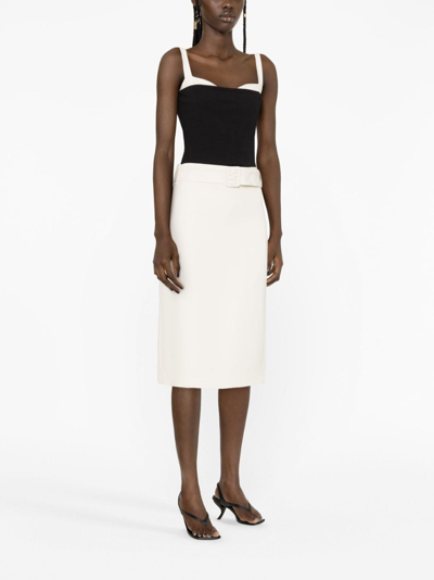 Shop P.a.r.o.s.h Belted Pencil Skirt In Neutrals