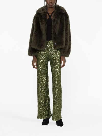 Shop P.a.r.o.s.h Sequin Straight-leg Trousers In Green