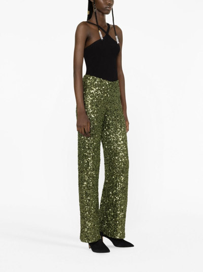 Shop P.a.r.o.s.h Sequin Straight-leg Trousers In Green