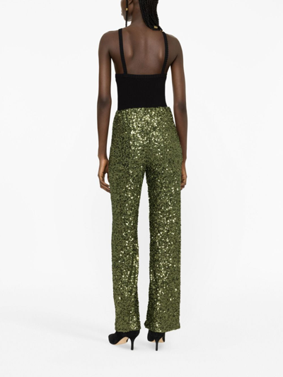 Shop P.a.r.o.s.h Sequin Straight-leg Trousers In Green