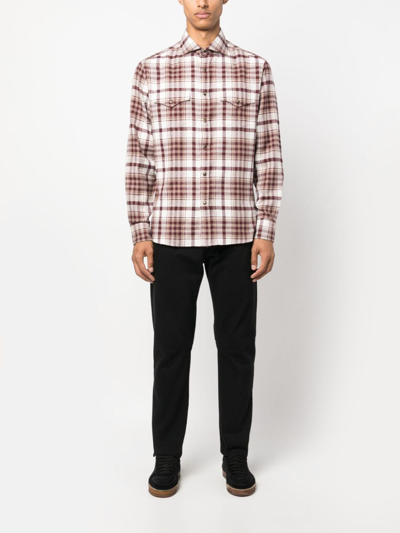 Shop Brunello Cucinelli Checked Long-sleeve Shirt In White