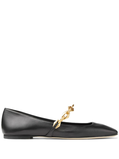 Shop Jimmy Choo Diamond Tilda Leather Ballerina Shoes In Black