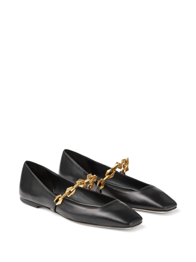 Shop Jimmy Choo Diamond Tilda Leather Ballerina Shoes In Black