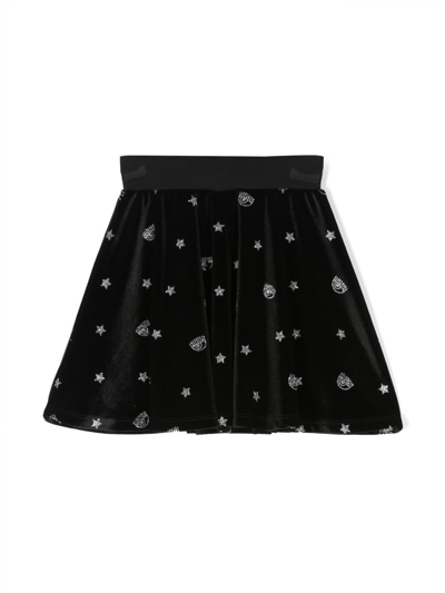 Chiara Ferragni Logo-embellished Velvet Pleated Skirt In Black