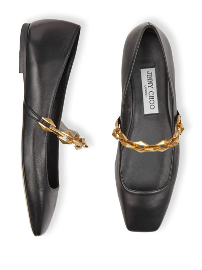 Shop Jimmy Choo Diamond Tilda Leather Ballerina Shoes In Black